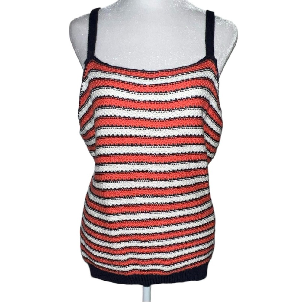 It's Our Time Knit Tank Top Womens XL Orange White Navy Blue Striped Scoop Neck